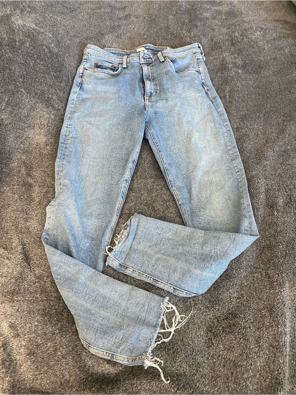 rag & bone Nina High rise Light Blue Straight Leg Jeans with Raw Hem